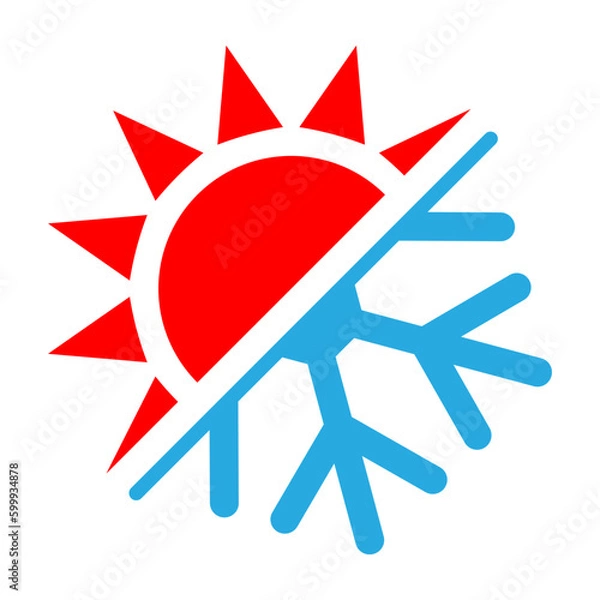 Fototapeta hot cold climate hvac vector icon display hot and cold temperature, flat vector icon of temperature, medical thermometer, Weather icon, hot and cold climate icon, icons for web and mobile app.
