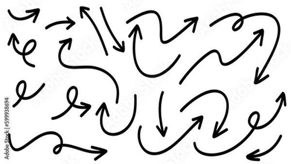 Obraz Arrows pointing in different directions handwritten calligraphy  set ,Hand drawn design elements , Flat Modern design isolated on white background ,Vector illustration EPS 10