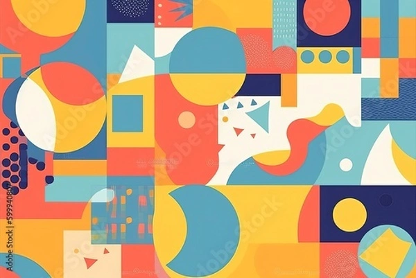 Fototapeta Abstract random colorful shapes.Color geometric shapes, retro patterns. Generative AI