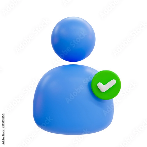 Fototapeta 3d minimal identity verification success. user authentication success. avatar icon with checkmark. 3d illustration.