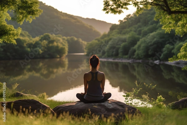 Fototapeta person meditating in nature with an emphasis on tranquility, mindfulness, and relaxation