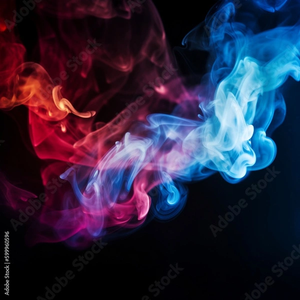 Fototapeta Color smoke abstract background. Cold and hot contrast. Defocused blue red contrast. Vapor floating cloud texture. Generative AI