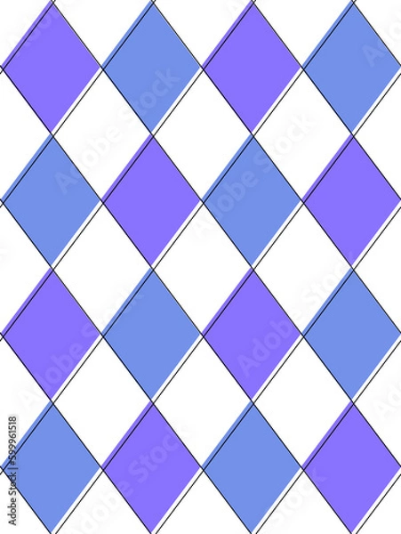 Fototapeta Argyle tartan seamless pattern . Fabric diamond repeating texture on white background. Argyle blue checkered ornament.	
