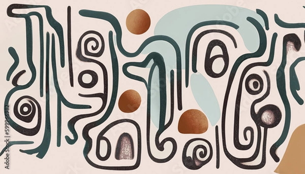 Fototapeta Abstract Geometric Figures Stylish Modern Wall Art for Wall Decoration, Wallpaper, Murals, Carpets, and Hanging Pictures, Scandinavian-Bohemian Fusion Hand-Drawn, Aesthetic Illustrations Generative AI