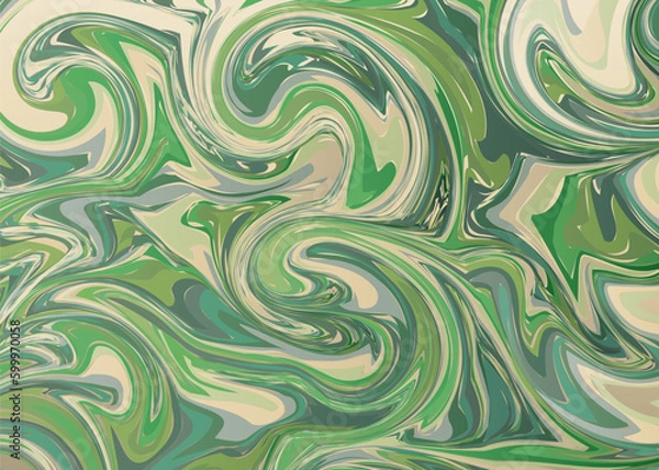 Obraz Colorful vector green marbling texture, watercolor abstract background. Ebru.