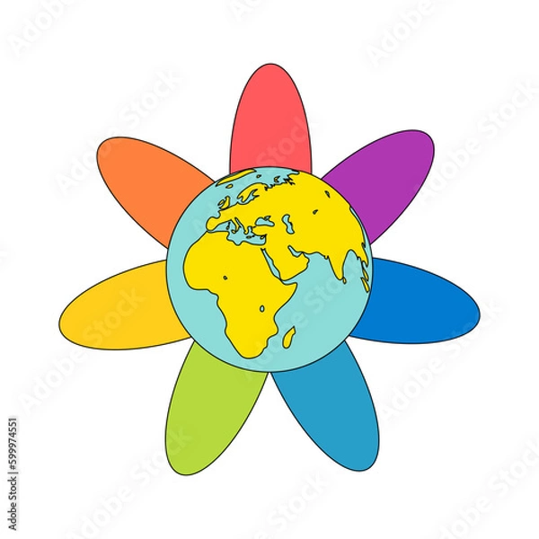 Fototapeta Rainbow flower with a globe-shaped core. Vector illustration