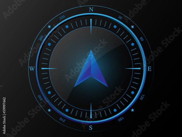 Obraz Streszczenie niebieski kompas ze wskaźnikiem strzałki 3 D.