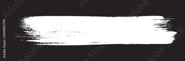 Obraz White brush stroke isolated on black background. Paint brush stroke vector for ink paint, grunge design element, dirt banner, watercolor design, dirty texture. Trendy brush stroke, vector illustration