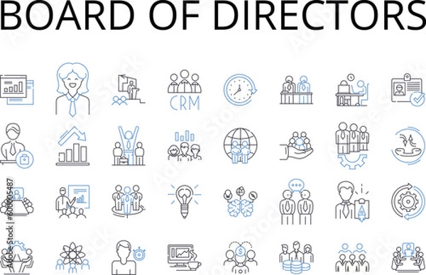 Fototapeta Board of Directors line icons collection. Executive Committee, Management Team, Advisory Board, Steering Group, Leadership Council, Senior Staff, Governing Council vector and linear illustration