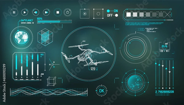 Fototapeta Set of infographic elements about drone and geolocation.