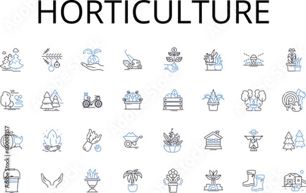 Fototapeta Horticulture line icons collection. Gardening, Cultivation, Agronomy, Floriculture, Landscaping, Propagation, Farming vector and linear illustration. Nursery,Botany,Greenhouse outline signs set