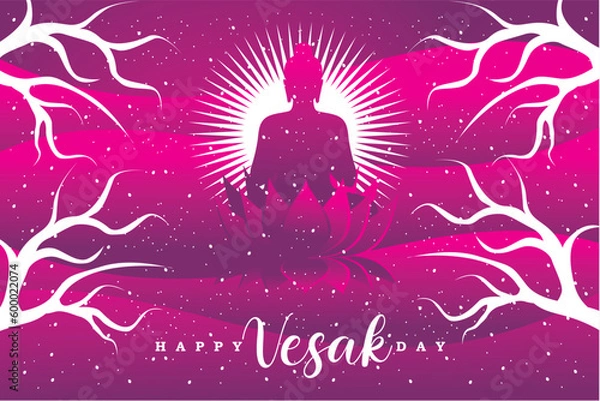 Fototapeta Happy Vesak day vector illustration. Meditation Buddha