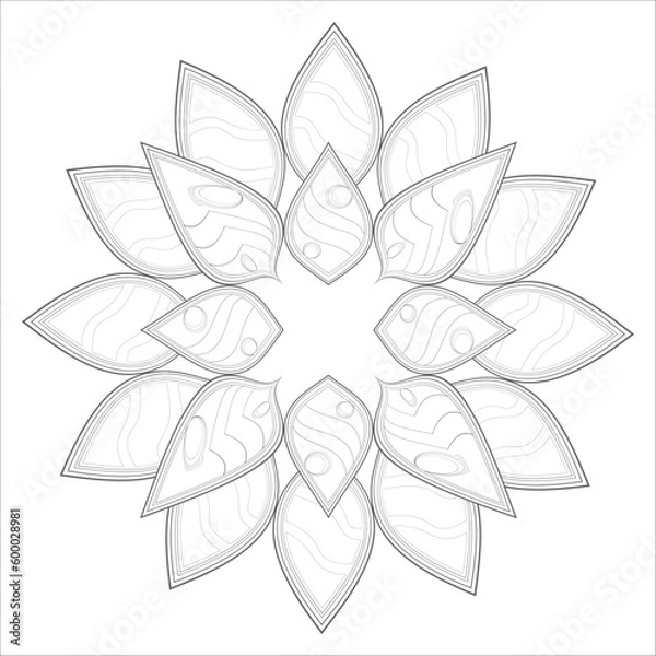 Fototapeta Vector coloring book of flowers for adult, for meditation, relax and fun. attractive flowers design for colouring book in black outline and white background