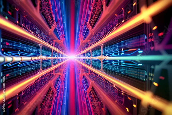 Fototapeta AI generated Abstract Red and Purple Connecting Grids Representing Data Networking