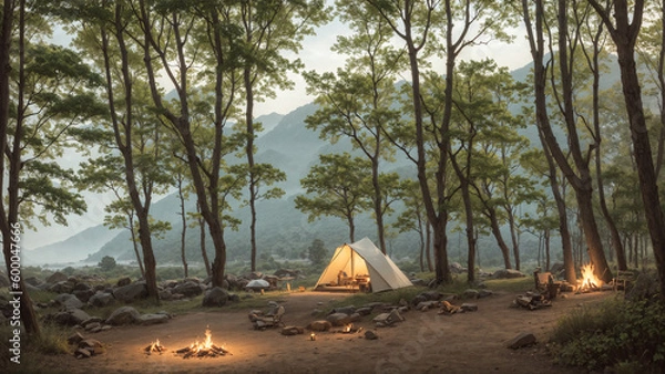 Fototapeta 静かな森でキャンプ,AI Generated 
