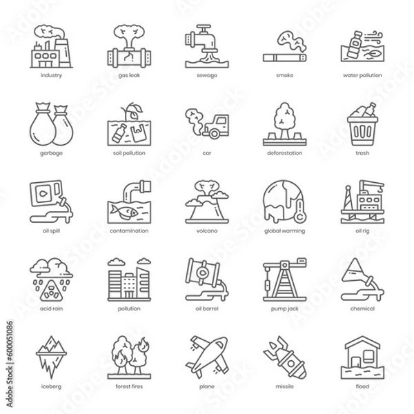 Fototapeta Pollution icon pack for your website design, logo, app, and user interface. Pollution icon outline design. Vector graphics illustration and editable stroke.