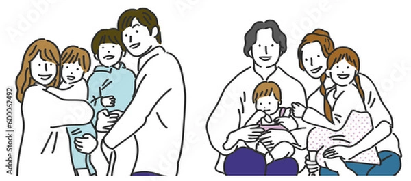 Obraz 若いファミリーのイラストのセット