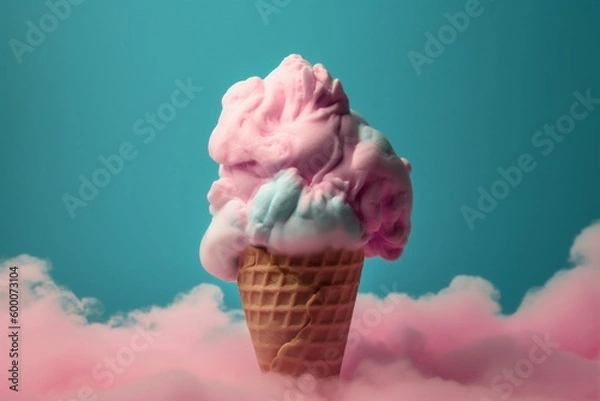 Obraz summer ice pink cream dessert blue art cream concept cloud ice. Generative AI.