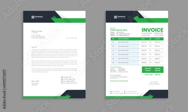 Fototapeta Creative, modern, unique, clean, and professional corporate company business letterhead and invoice template design with color and concept variation bundle
