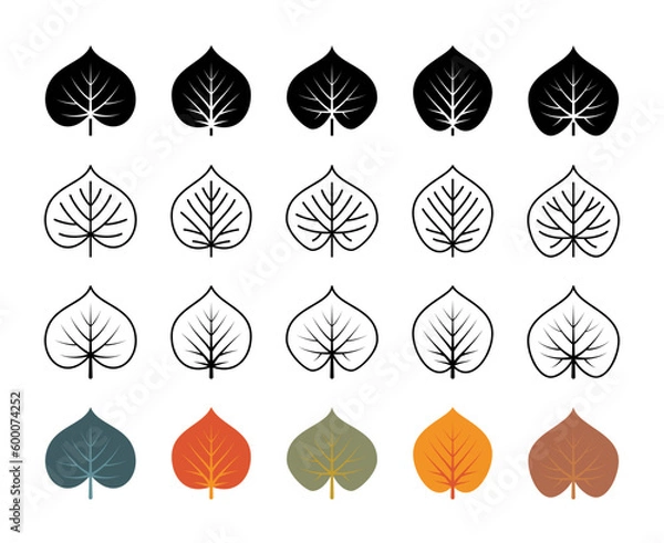 Fototapeta Linden leaves vector line icons. Isolated collection of leaves linden for websites icon on white background.