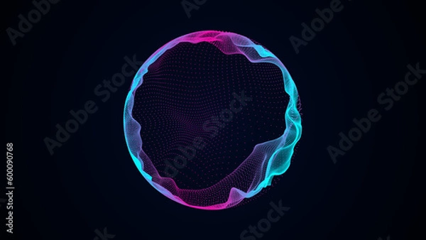 Fototapeta Futuristic sphere of particles and lines. Network connection big data. Abstract technology background. 3d rendering.