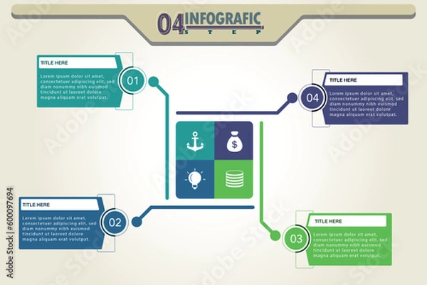 Fototapeta Flat Square diagram infographic from 4 element