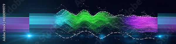 Fototapeta Abstract  background  grid in chaotic web with blurred lines and light on black. Plexus  wireframe concept  in virtual space. Big Data. Banner horizontal for business, science and technology .