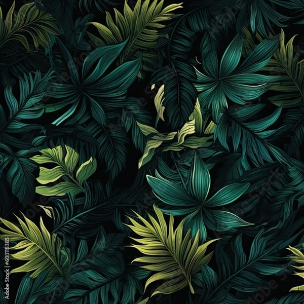Fototapeta Seamless pattern of fresh green foliage leaves in the background. Ideal for eco-friendly designs. Generative AI