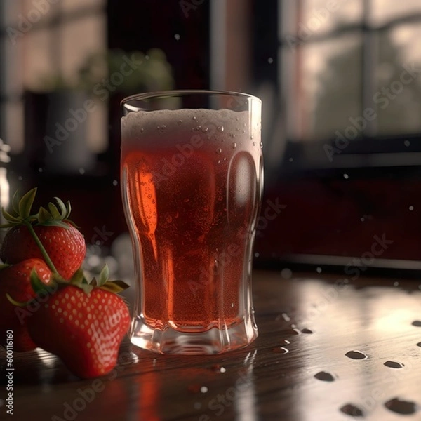 Obraz Generative AI - Bier mit Erdbeere