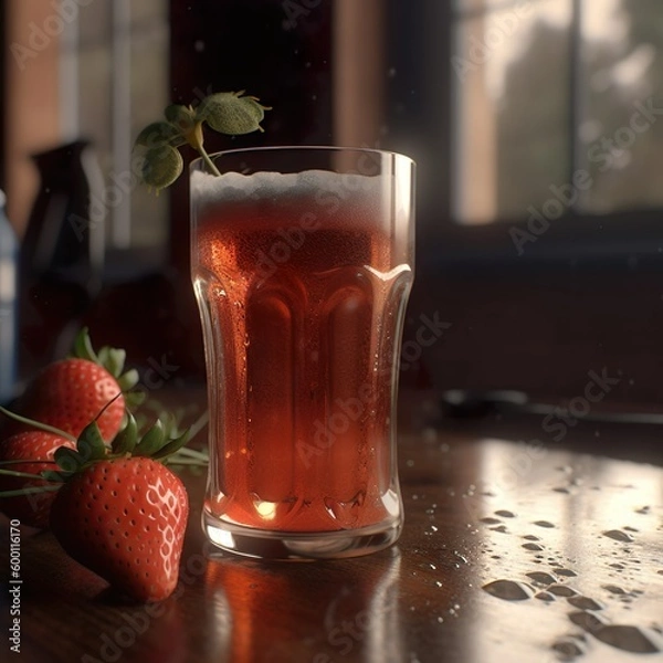 Obraz Generative AI - Bier mit Erdbeere