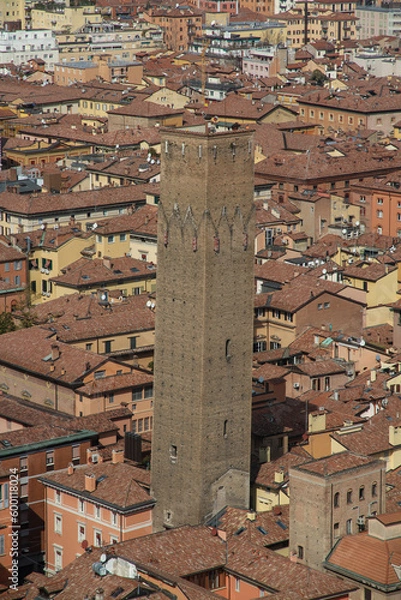 Fototapeta top view of leaning tower torre guidozagni in bologna, italy