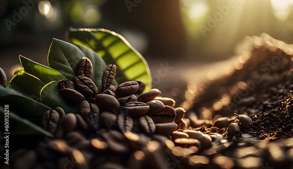 Fototapeta Golden Hour Coffee Harvest, generative ai