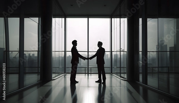 Fototapeta silhouette of people in office shaking hands, generative ai