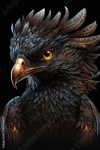 Obraz Eagle dragon mix, cartoon, cute, black. Generative AI