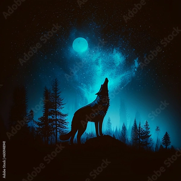 Fototapeta wolf howling at the moon
