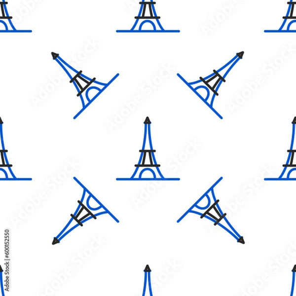 Fototapeta Line Eiffel tower icon isolated seamless pattern on white background. France Paris landmark symbol. Colorful outline concept. Vector