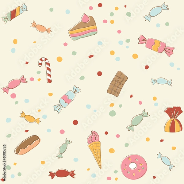 Obraz Cute sweets seamless pattern. Retro stile illustration