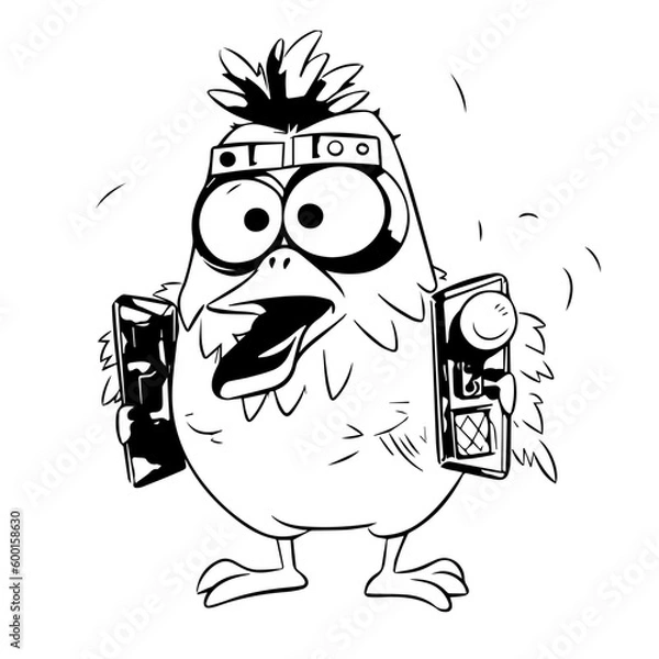 Obraz cartoon chicken with radio vector illustration