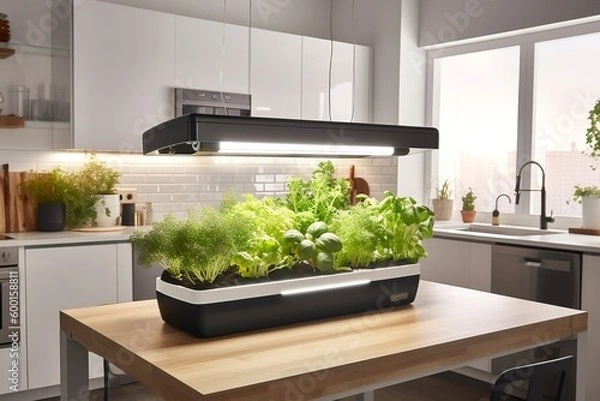 Obraz Hydroponic garden in a kitchen. AI Generative Illustrations