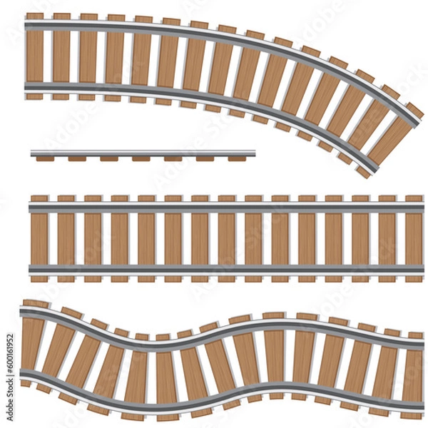 Fototapeta A set of railway tracks. Isolated vector elements of a railway, rails of railway routes