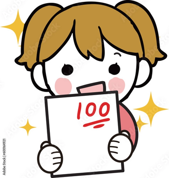 Obraz テストの点数に喜ぶ女の子のイラスト