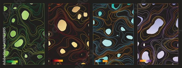 Obraz Abstract multicolor liquid pattern with gradient texture on black background. Vector illustration. 