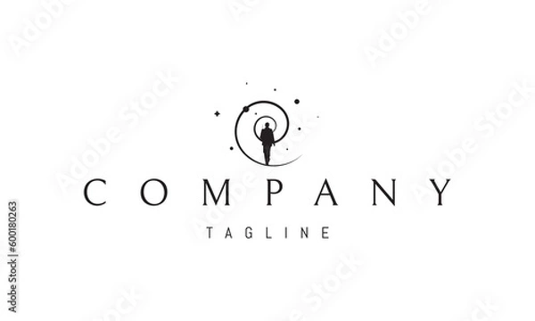 Fototapeta Vector logo on which an abstract image of a person walking along a spiral road in space.