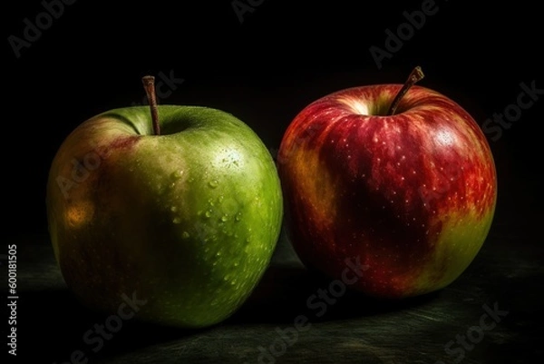 Fototapeta Generative AI of Duo of Red and Green Apples Illuminated
