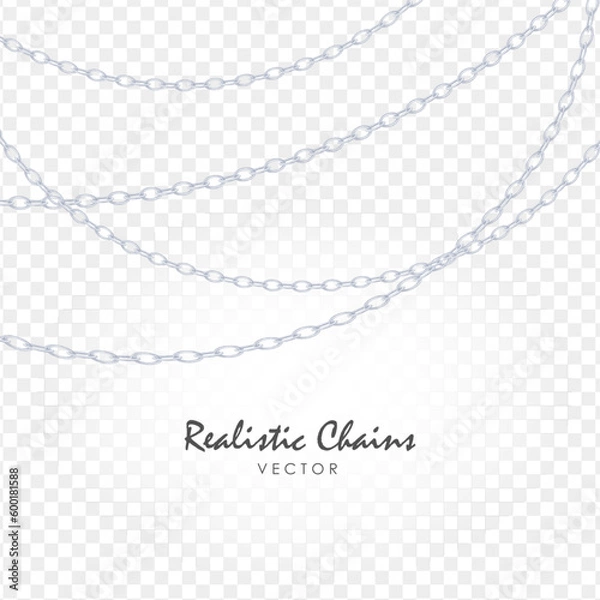 Fototapeta Platinum chain on transparent background. Realistic isolated platinum vector jewelry chain set. Luxury stripe vector design