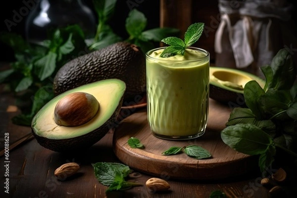 Fototapeta Generative AI of Nourishing Avocado Smoothie in Tall Glass