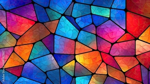 Obraz Vibrant stained glass window pattern with geometric shapes, generative ai