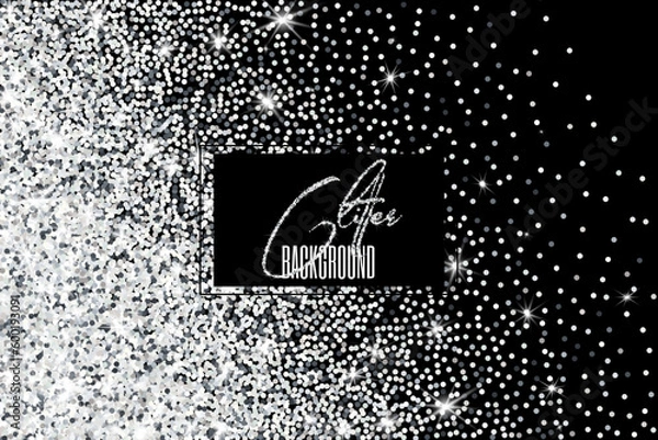 Obraz Stylish black background with silver glitter dots, modern design template. Vector illustration.