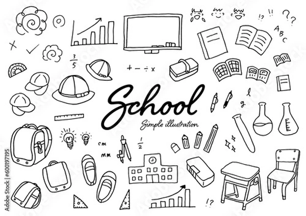 Obraz ペンを使って学校関係ものを描いたシンプルなイラスト