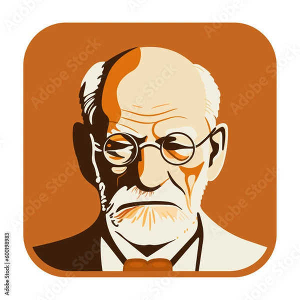 Fototapeta Sigmund Freud - father of psychoanalysis, portrait. Ego, superego, libido, sexuality. Vector flat illustration in several colors, silhouette
